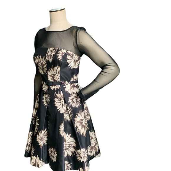 Eliza J 4 Evening Party Dress Floral Satin Corset Style Long Mesh Sleeves 67D - Picture 6 of 11